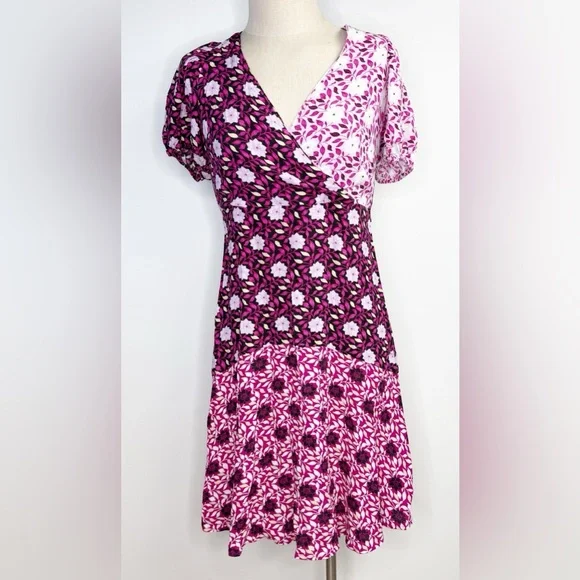 Ann Taylor Mixed Floral Wrap Midi Dress Black Pink Size 2 Petite - Picture 5 of 9